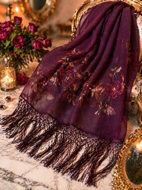 NWOT | Radiant Plum Embroidered Floral Luxury Shawl